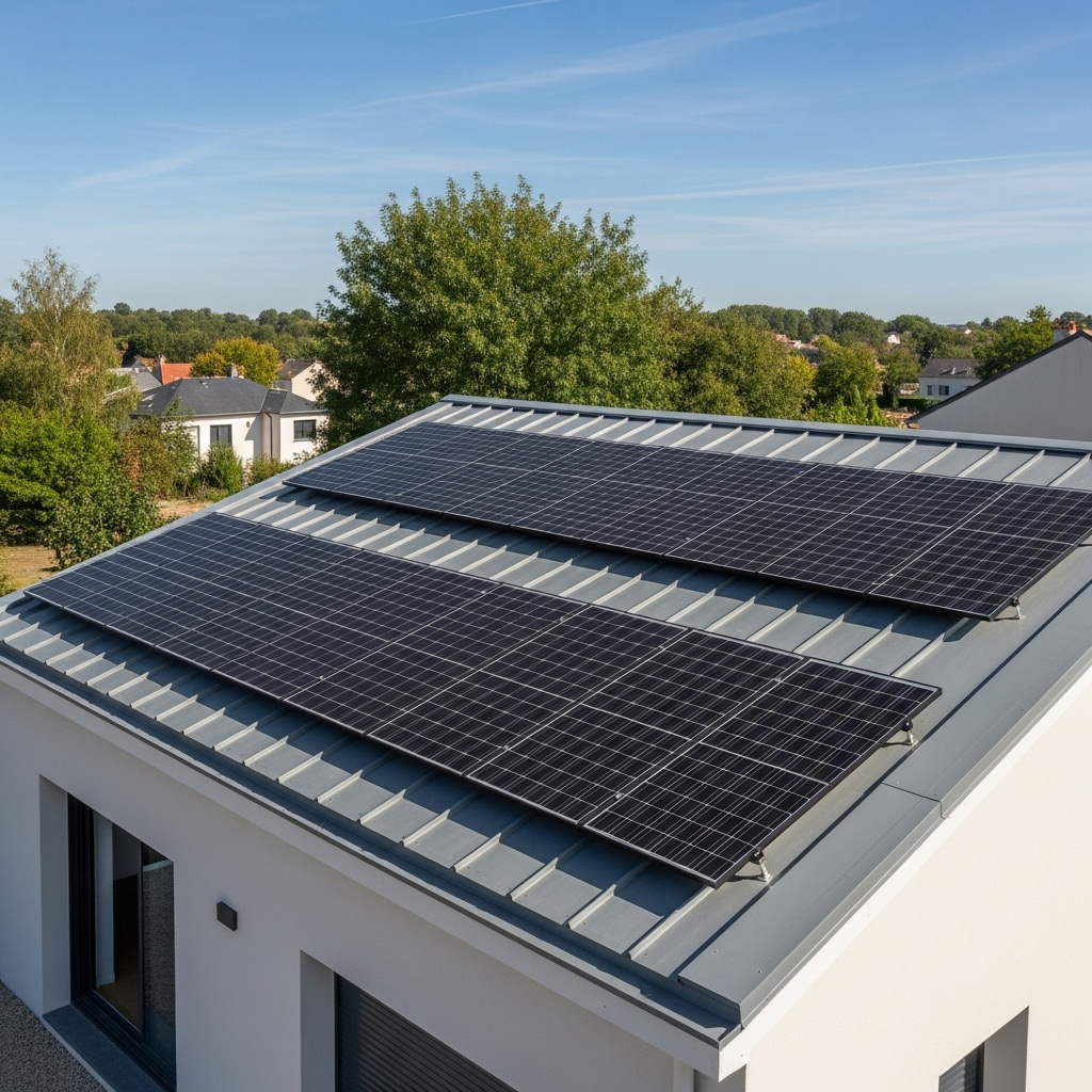 Maison moderne avec panneaux solaires sur le toit